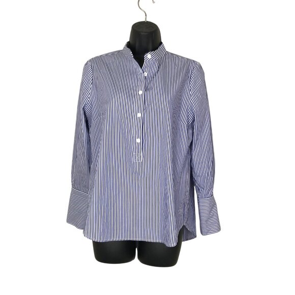 Veronica Beard Striped Mock Neck 3/4 Button Up Blouse Size 6 - Picture 1 of 7